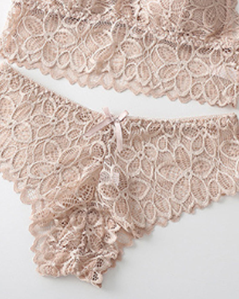 Deep V Lace Wire-Free Push-Up Bra and Panty Set