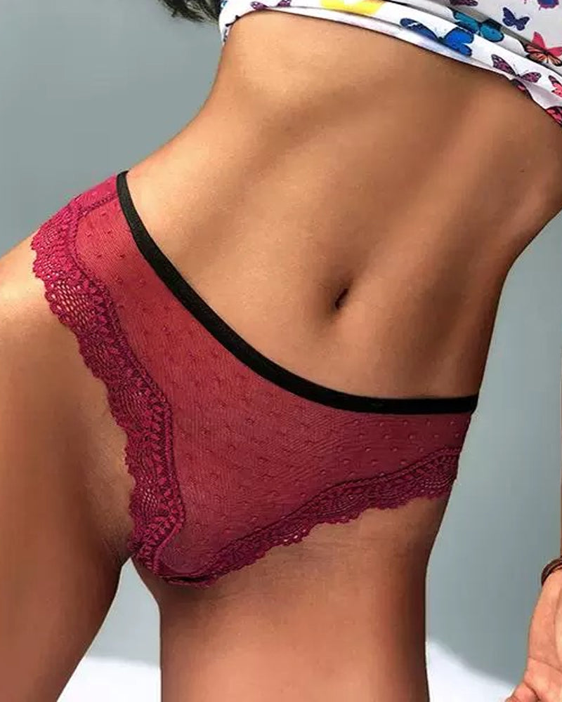 Polka Dot Lace Cutout See-through Thong