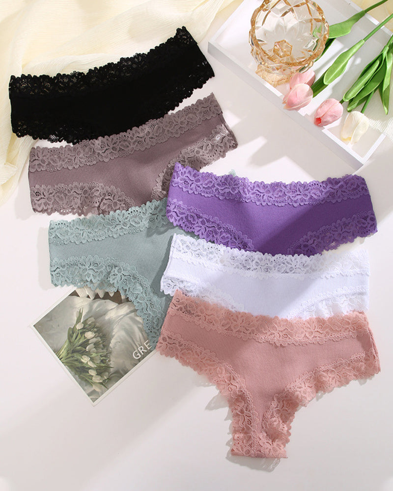 Comfortable Mid-Rise Lace-Trimmed Cotton Crotch Briefs
