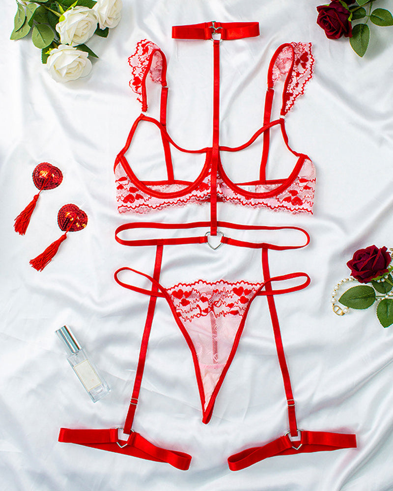 Valentine's Day Cutout Lingerie Set with Heart-Shaped Nipple Covers