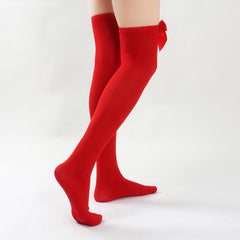 Red Opaque Thigh High Stocking with Bowknot for Christmas