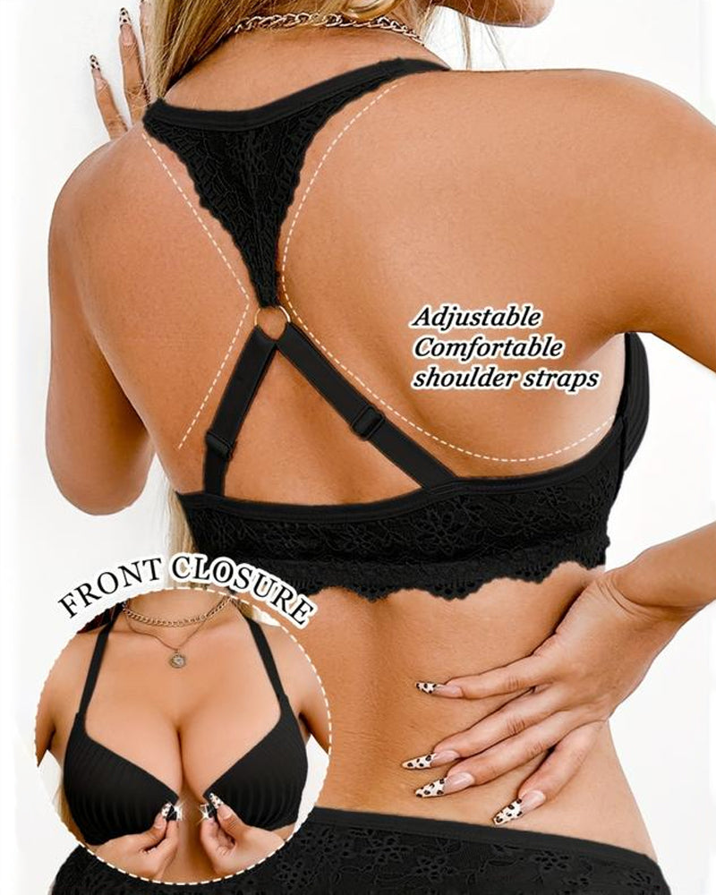 Women's Front-closure Lace-paneled Underwired Bra