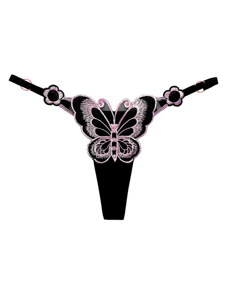 Butterfly Embroidered Low-rise Thong