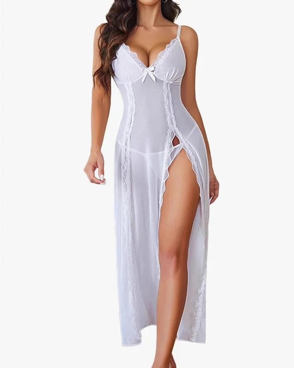 Mesh V Neck Side Split Nightdress