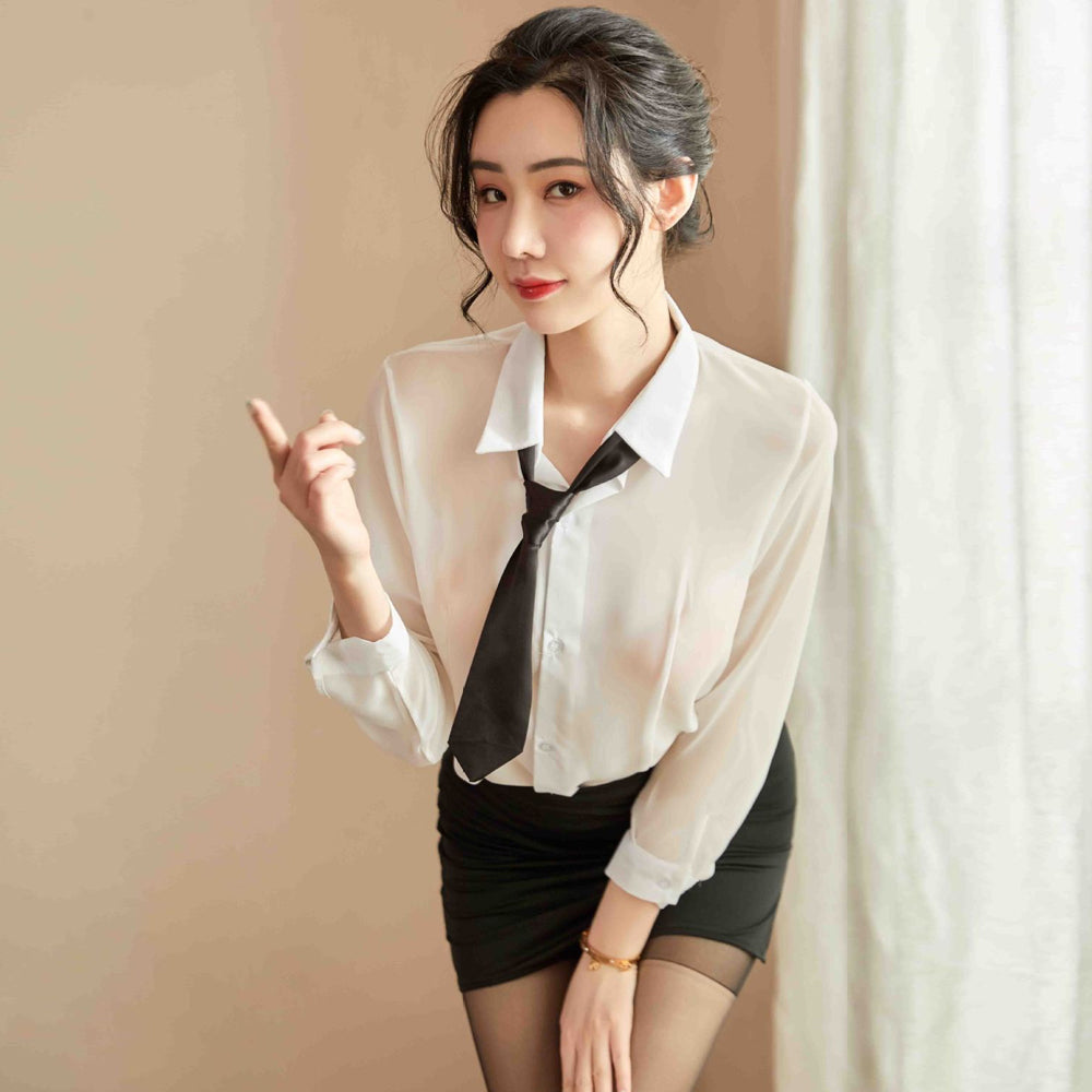 Accountant Outfit Set White Shirt with Black Mini Skirt Teacher Cosplay Costume