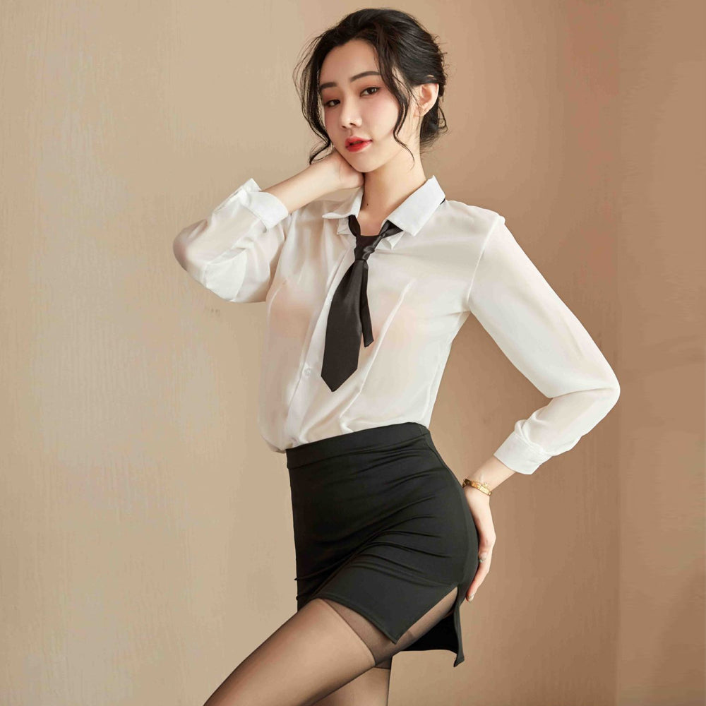 Accountant Outfit Set White Shirt with Black Mini Skirt Teacher Cosplay Costume