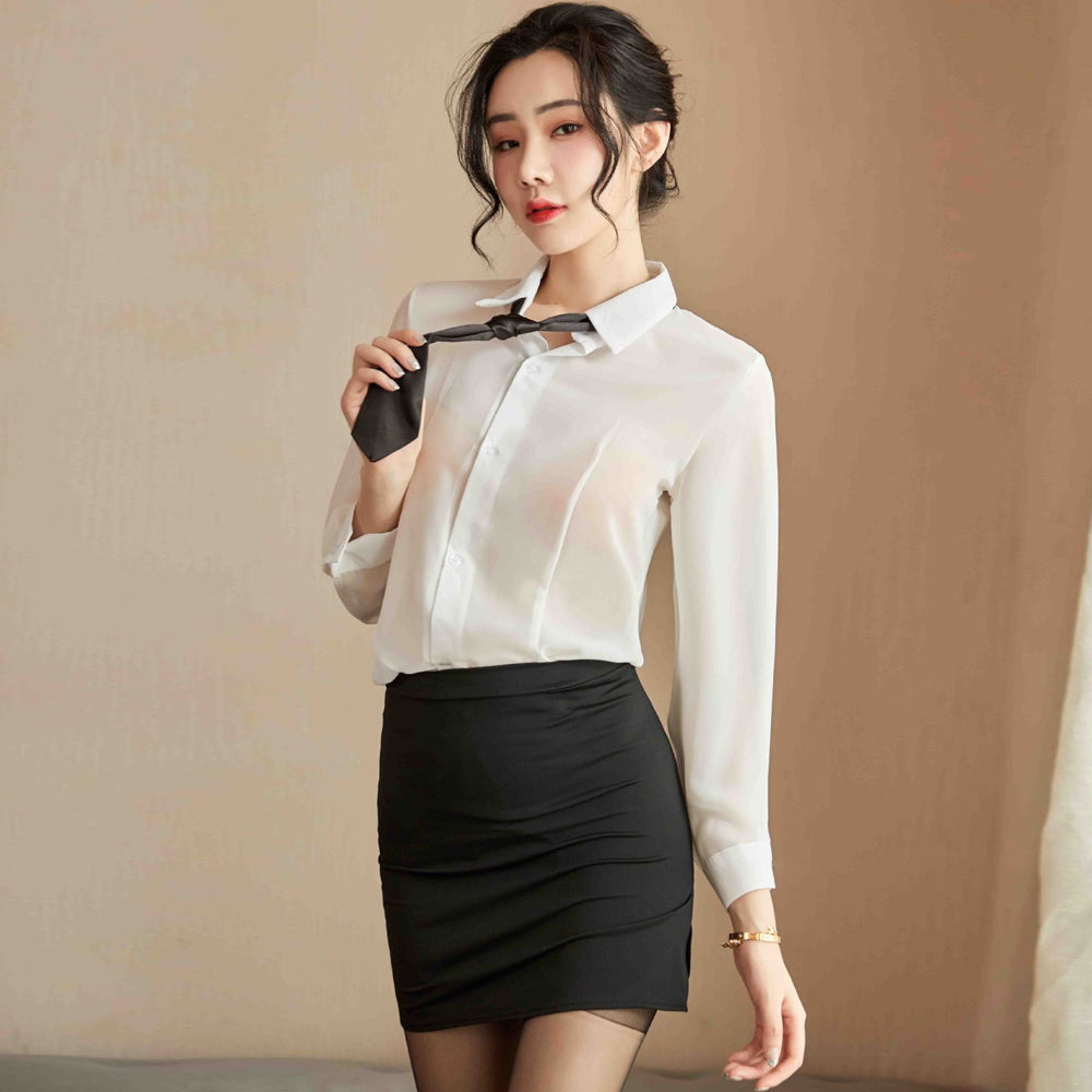 Accountant Outfit Set White Shirt with Black Mini Skirt Teacher Cosplay Costume