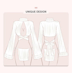 Fox Cosplay Outfit Anime Animal Costume Two Piece White Rib Knit Lingerie Set