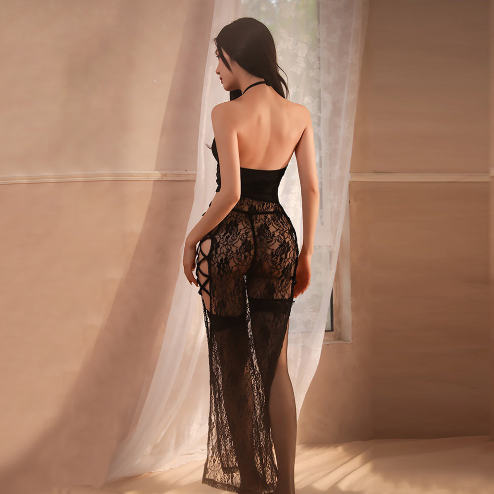 Cheongsam Dress Sheer Side Slit Lingerie Costume Chinese Qipao Dress
