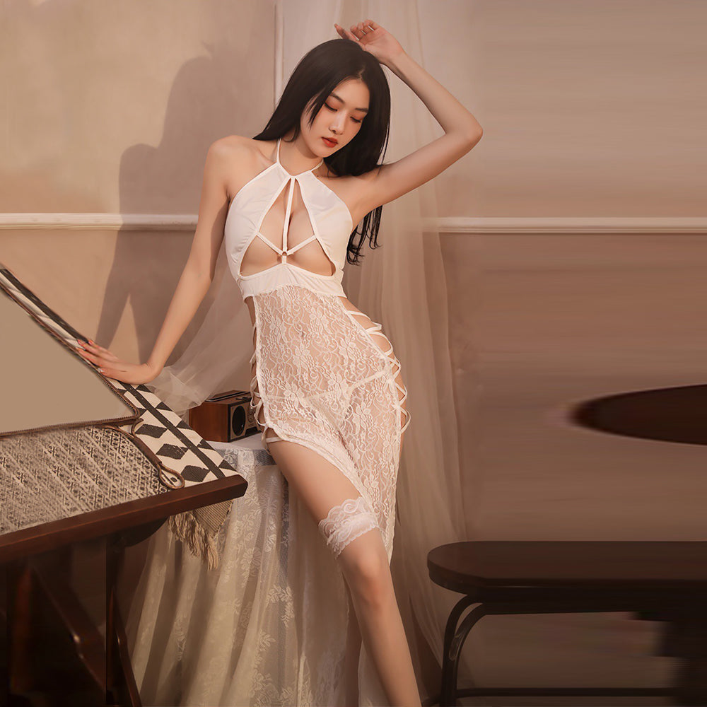 Cheongsam Dress Sheer Side Slit Lingerie Costume Chinese Qipao Dress