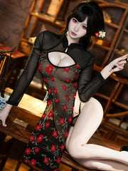 Pearl Embroidered Floral Cheongsam Lingerie