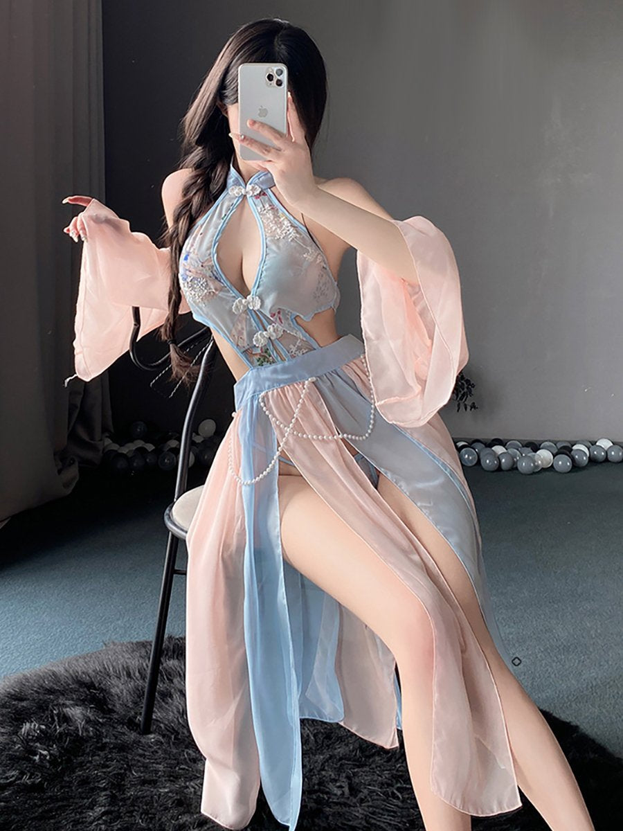 Chinese Style Floral Mesh Dress