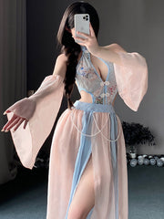 Chinese Style Floral Mesh Dress