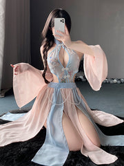 Chinese Style Floral Mesh Dress