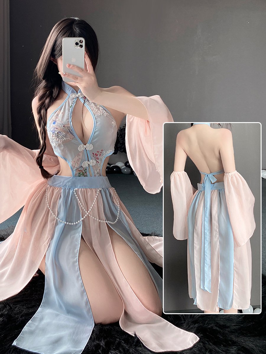 Chinese Style Floral Mesh Dress