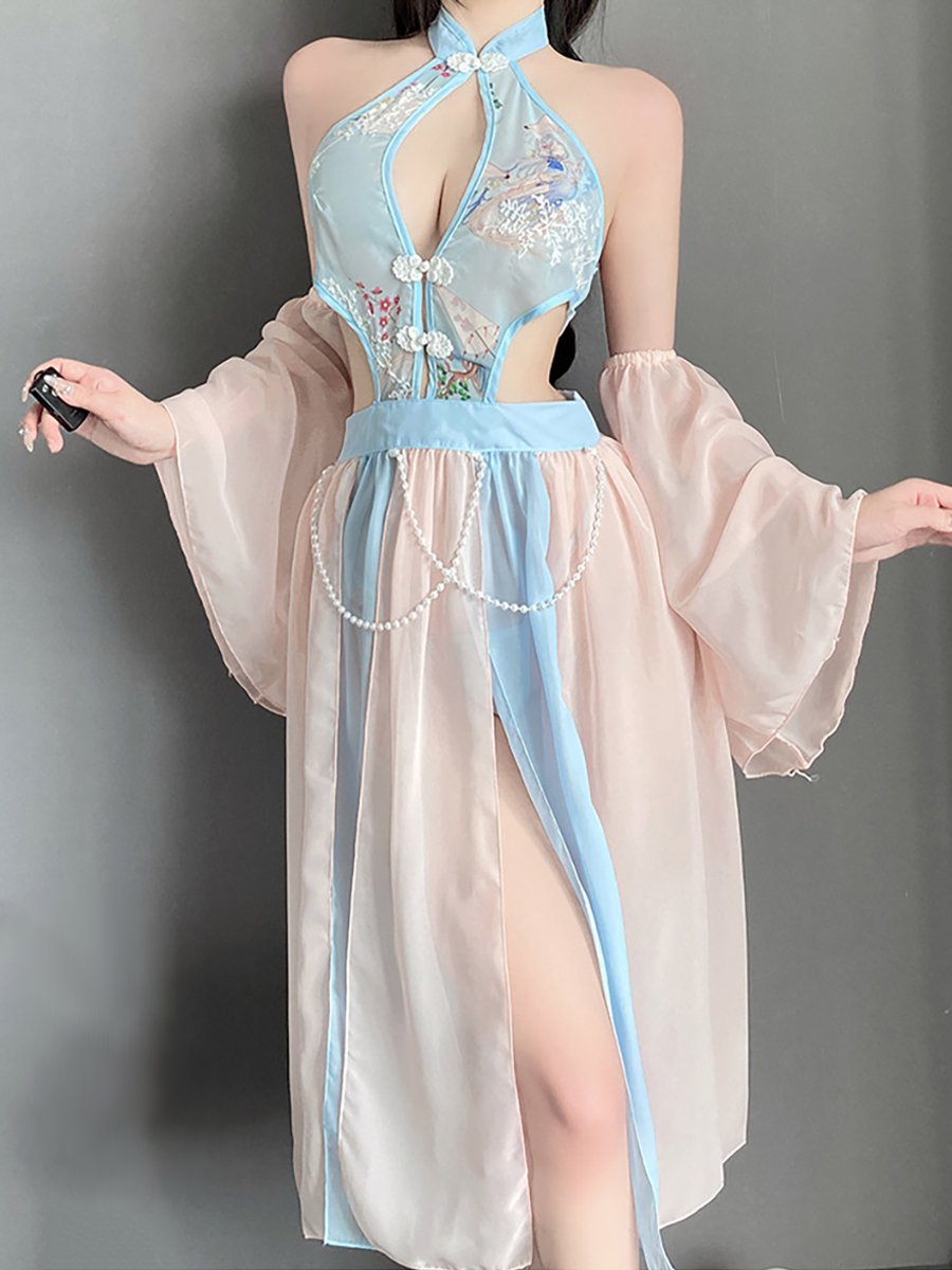 Chinese Style Floral Mesh Dress