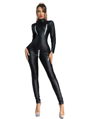 Zipper Up Crotchless & Cupless Catsuit