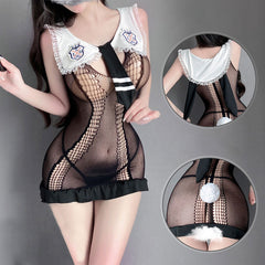 Fishnet Chemise Sheer Mesh Bunny Girl Babydoll Dress Black Lace Cosplay Lingerie Set