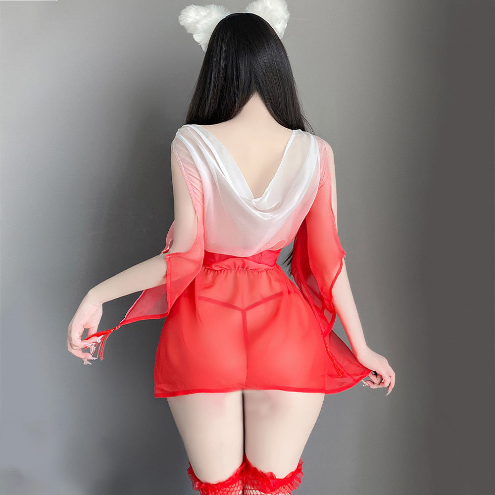 Kimono Lingerie Dress Japanese Anime Robes 3D Floal Sheer Mesh Cosplay Outfit