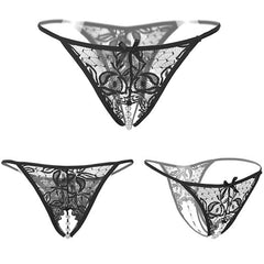 Lace G-String Thong with Pearls Ball Crotchless Briefs Panty