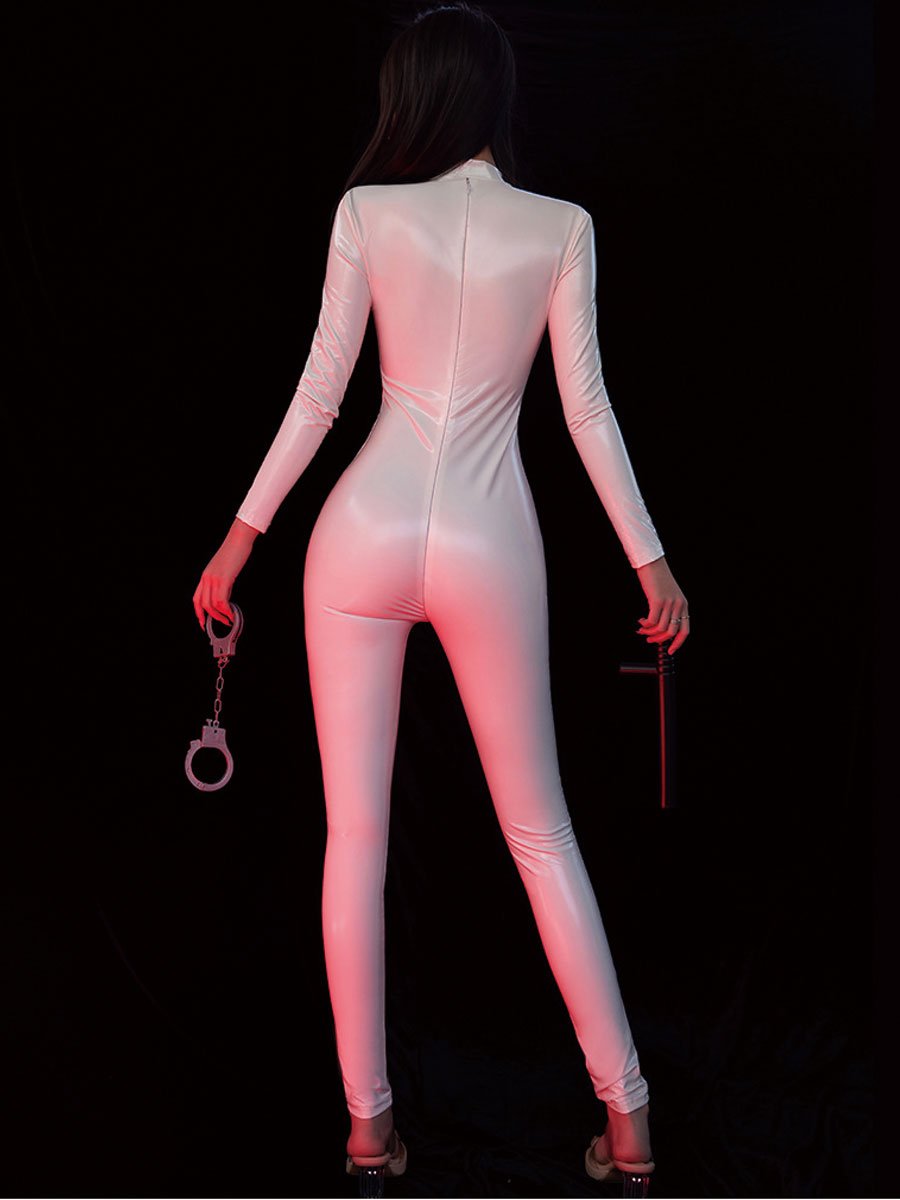 White Zipper Up Latex Catsuit