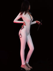 White Zipper Up Latex Catsuit
