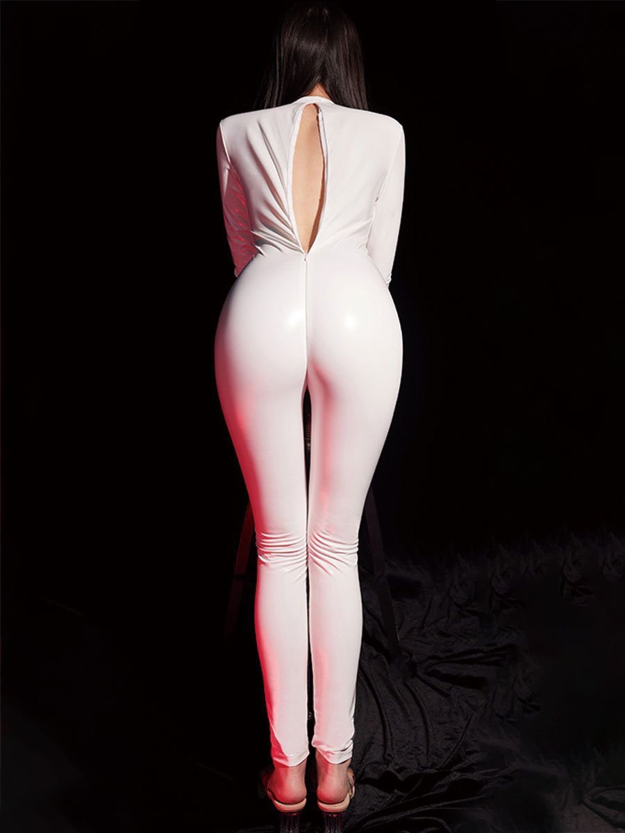White Zipper Up Latex Catsuit