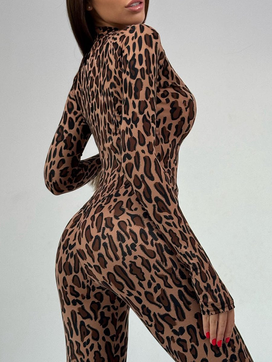 Cheetah Zipper Up Workout Catsuit