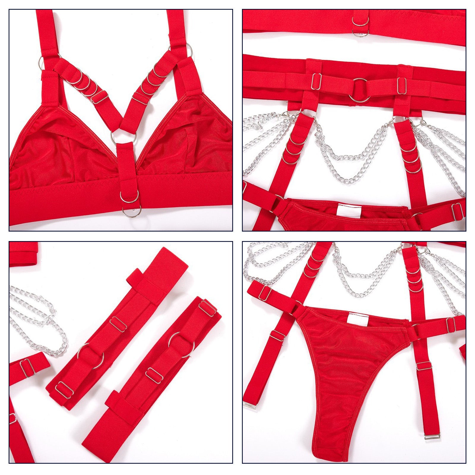 Lingerie Set Three Piece Strappy Negligee Sets Punk Chain Garter Bra and Panty