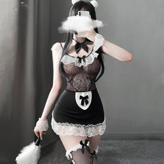 Maid Costume Black Maid Anime Lingerie Lace Trim Cosplay Babydoll Outfits