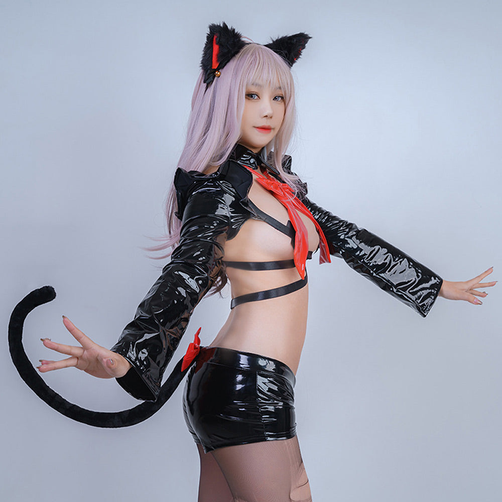Neko Cat Costume Anime Cat Girl Cosplay Lingerie Black Latex Skirt Set Animal Costumes