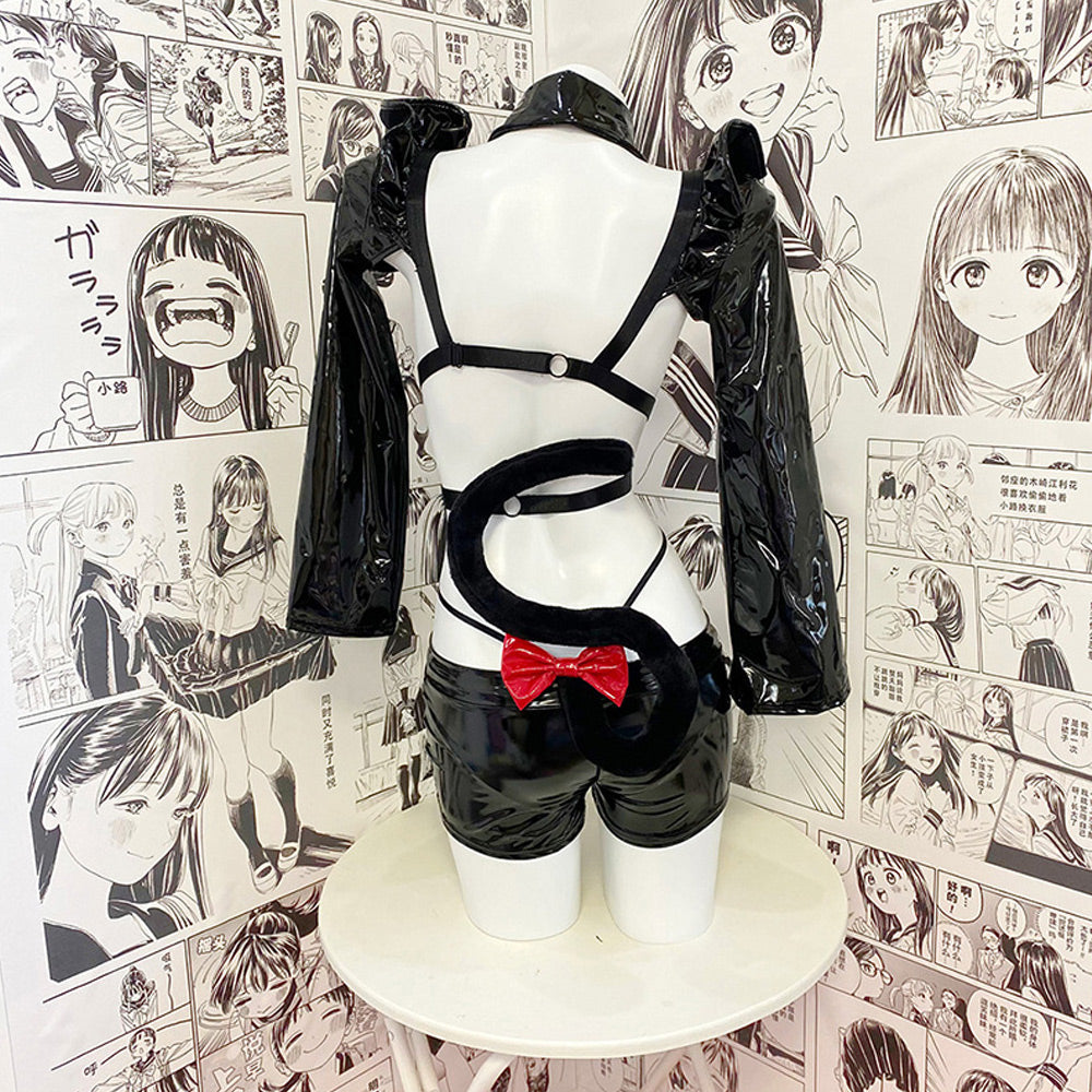 Neko Cat Costume Anime Cat Girl Cosplay Lingerie Black Latex Skirt Set Animal Costumes