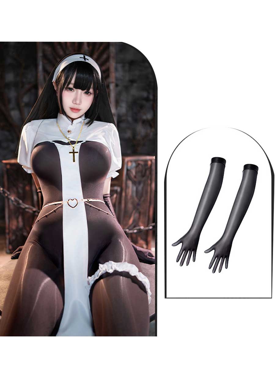 Nun Open Crotch Bodystocking Set