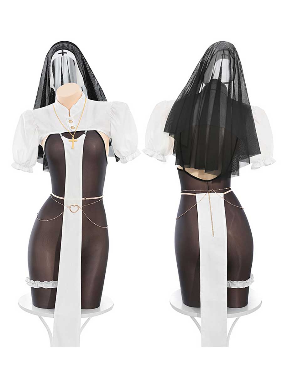 Nun Open Crotch Bodystocking Set