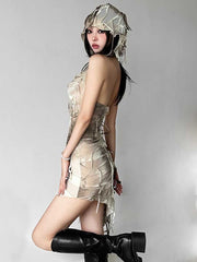 Tie Dye Fringe Hooded Mini Dress