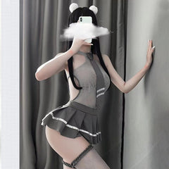 Grey Lace Cosplay Lingerie Dress