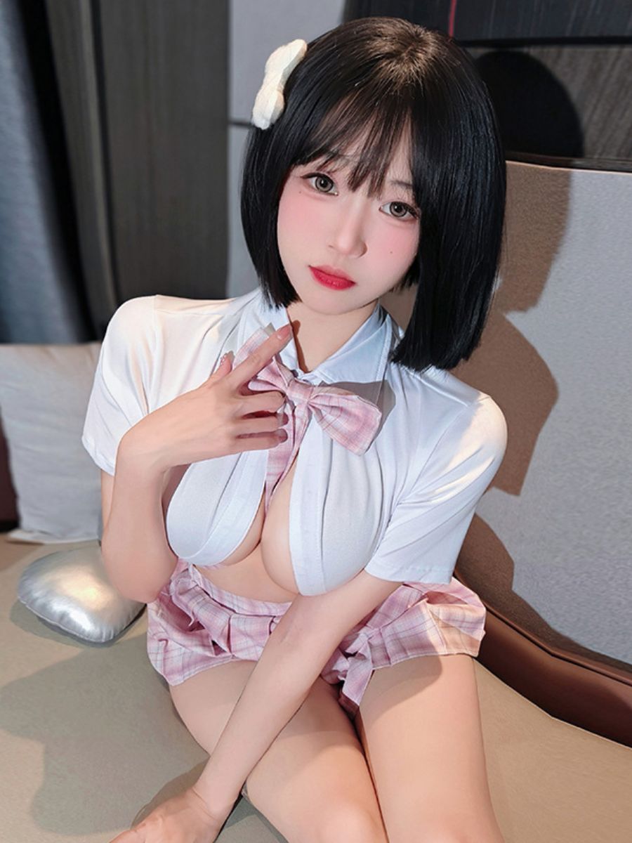 Pink Plaid Mini Skirt Uniform