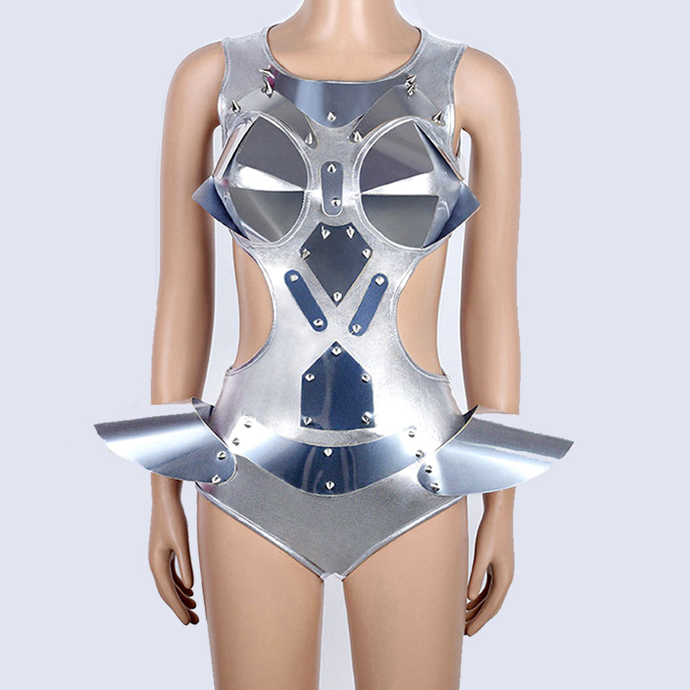 Space Cadet Costume Adult Astronaut Cosplay Costume Metallic Silver Rave Outfit