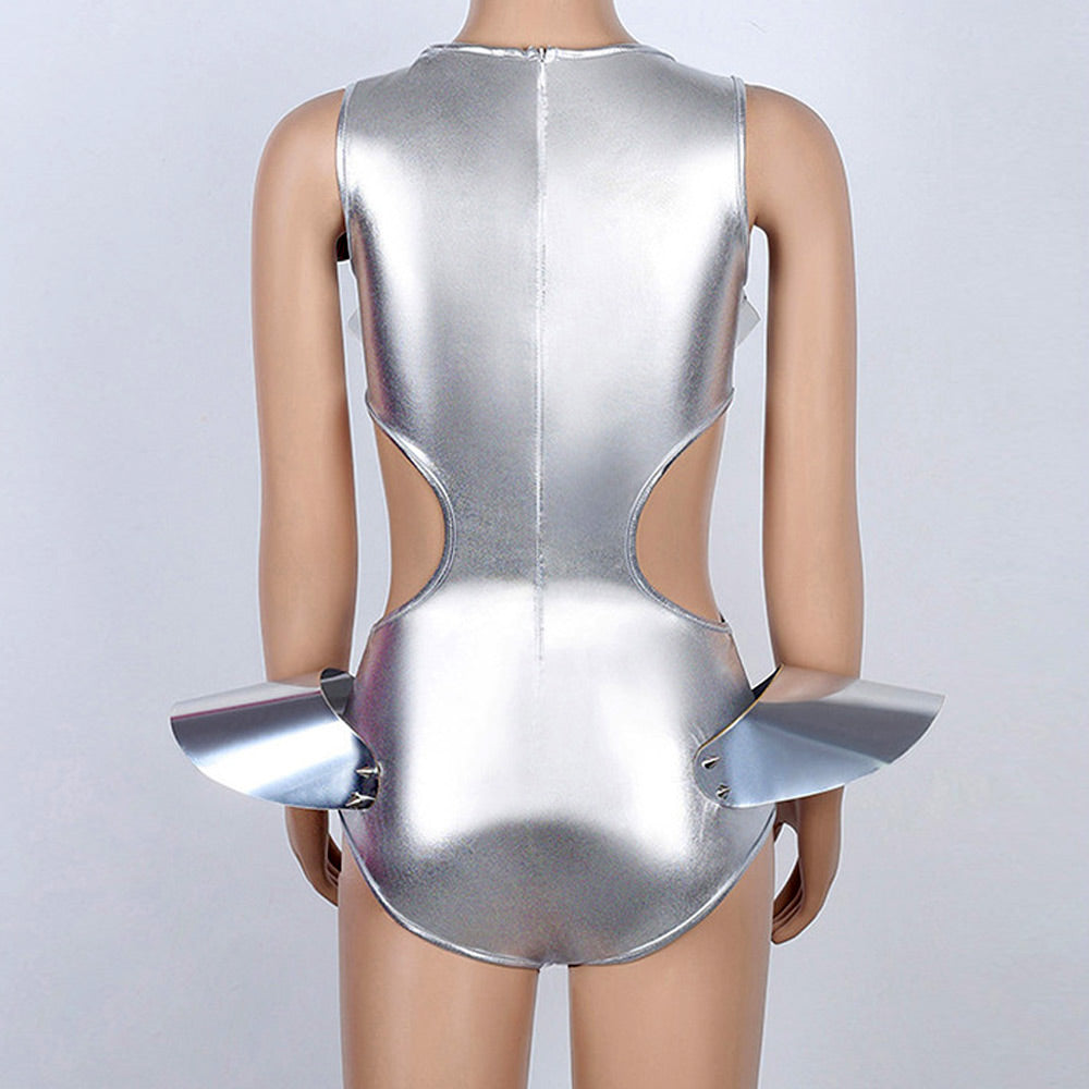 Space Cadet Costume Adult Astronaut Cosplay Costume Metallic Silver Rave Outfit