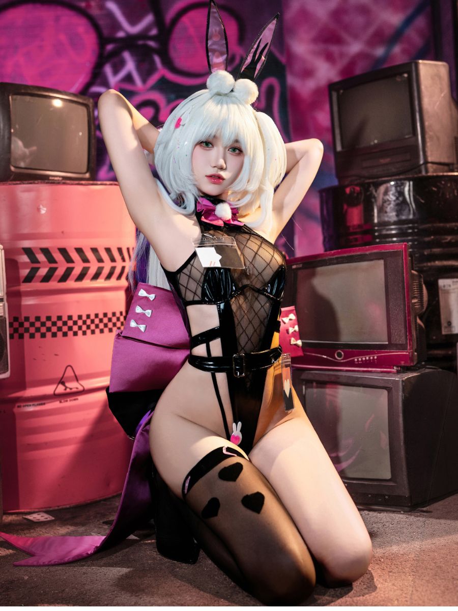 Pink & Black Bunny Cosplay Bodysuit