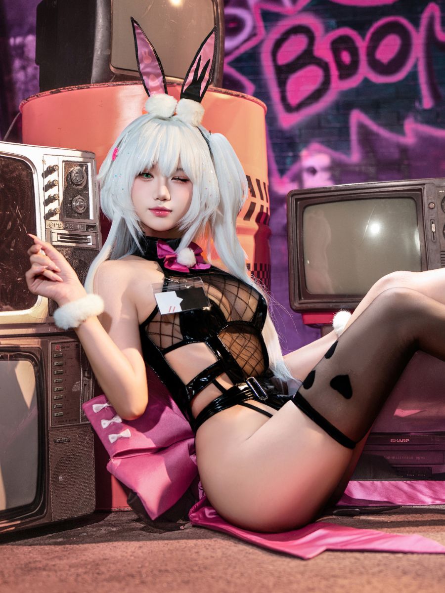 Pink & Black Bunny Cosplay Bodysuit