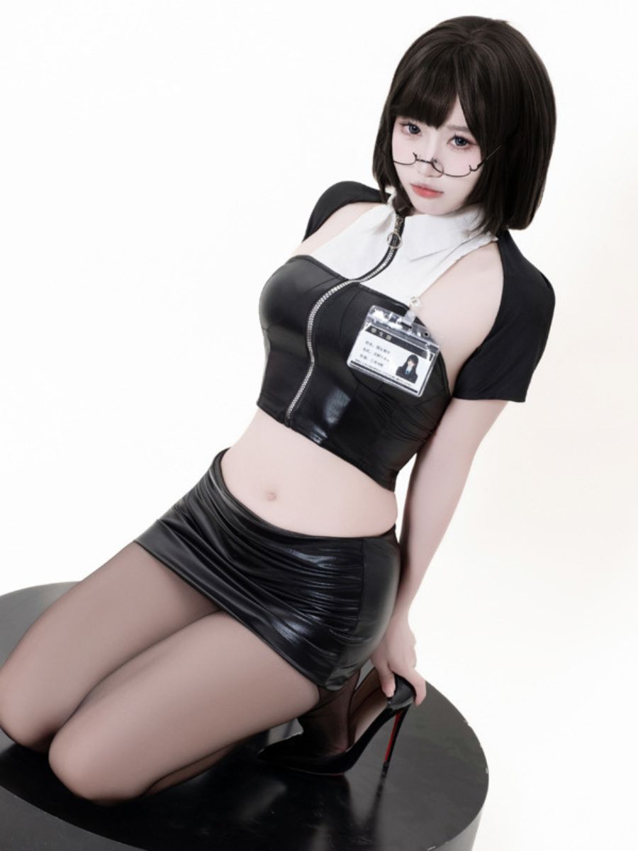Faux Leather Office Siren Lingerie Set