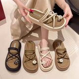 Toe Loop Strappy Platform Slide Sandals