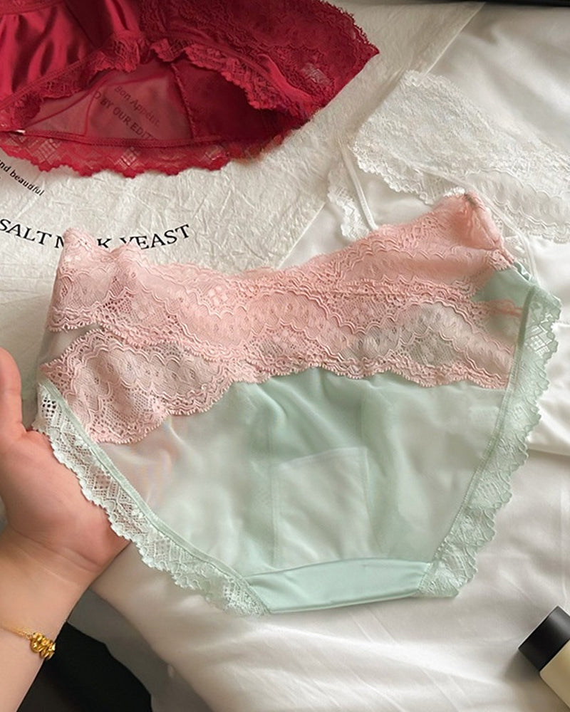 Colorblock Lace Mesh Sheer Panties