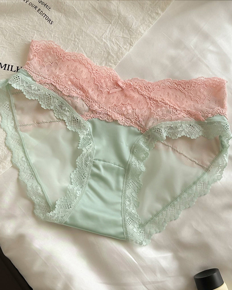 Colorblock Lace Mesh Sheer Panties