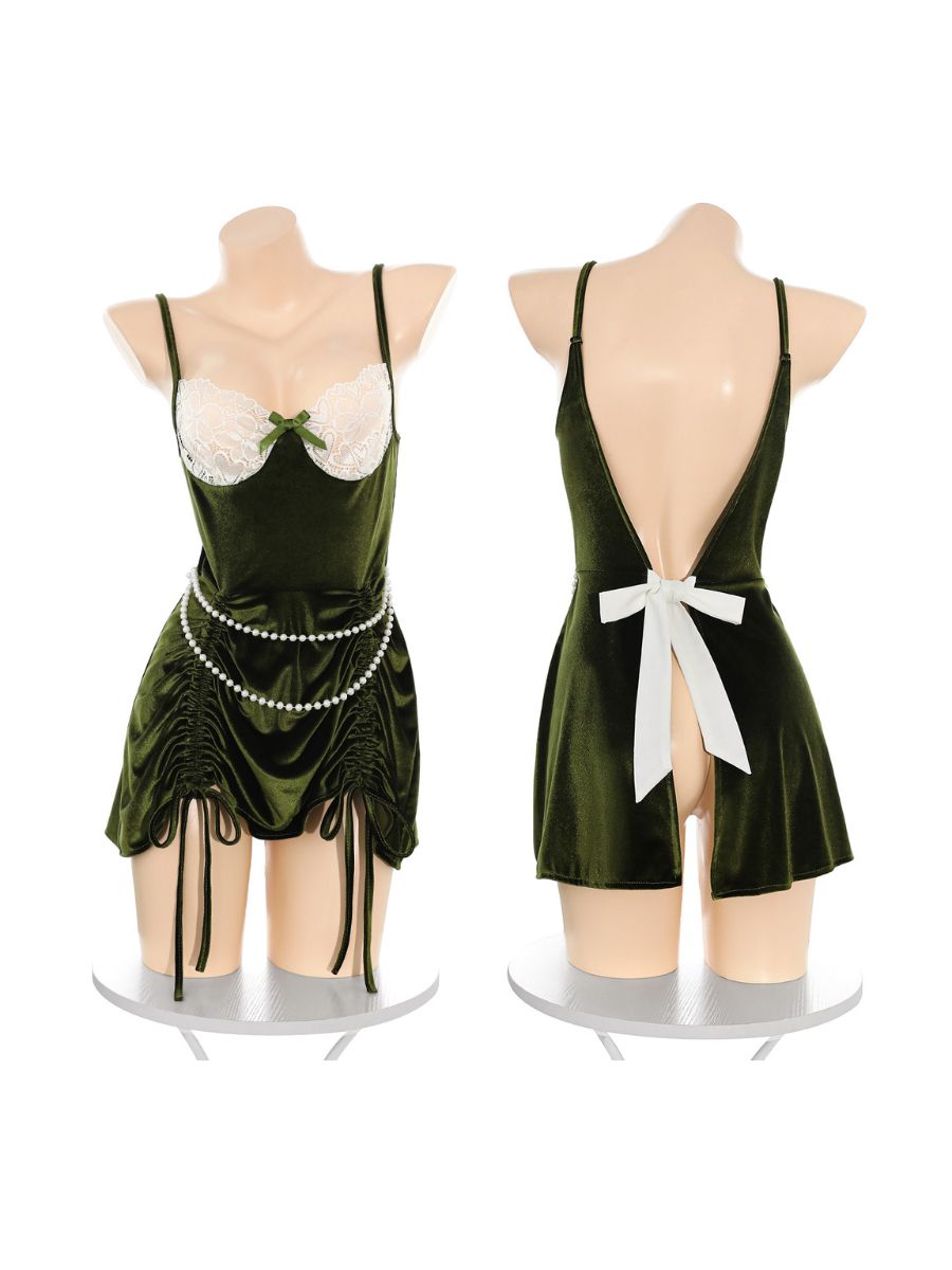 Holiday Ruched Drawstring Velvet Dress