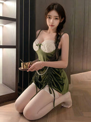 Holiday Ruched Drawstring Velvet Dress