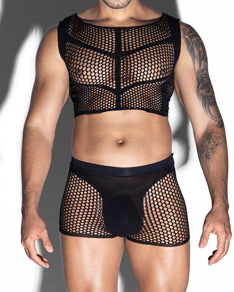 Men's Tight-Fitting Hollowed-Out Mesh See-Through Fishnet Lingerie
