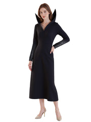 Gothic Black High-Collar Long Dress