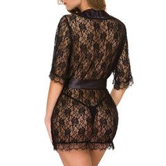 Women Lace Robe Sheer Mesh Babydoll Lingerie Kimono Nightgown